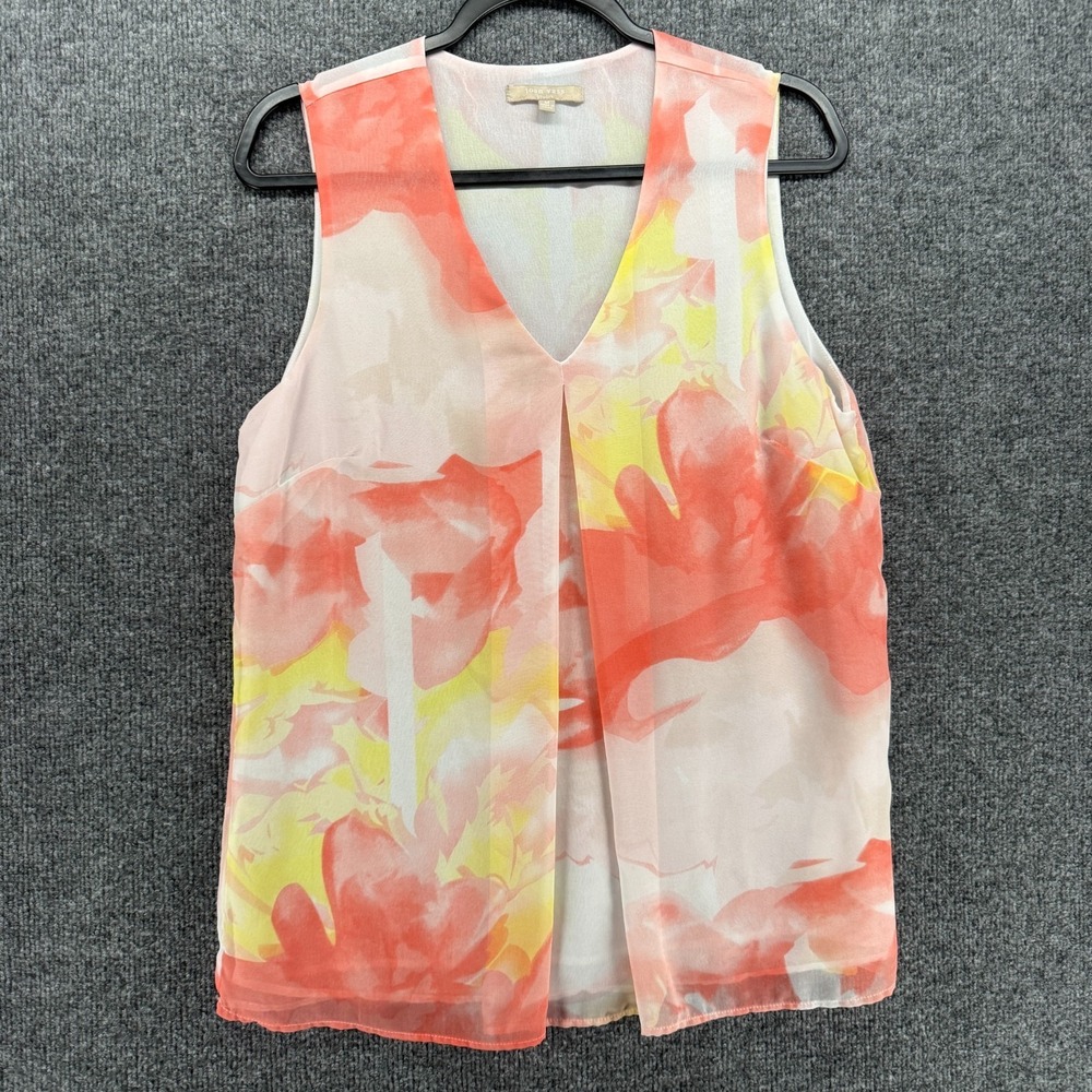 Joan Vass Top Womens XL Watercolor Tunic V-Neck Coastal Romantic Feminine Resort